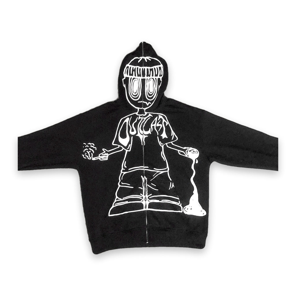 Outcast Hand-Drawn Puff Print Zip-Up Hoodie
