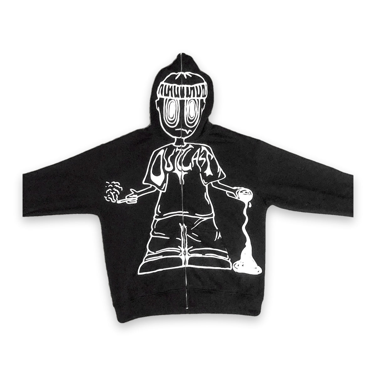 Outcast Hand-Drawn Puff Print Zip-Up Hoodie